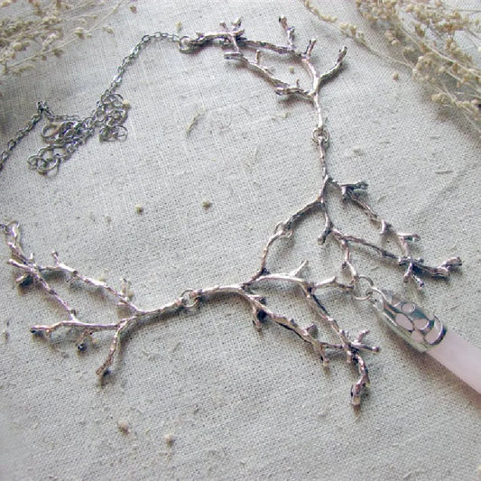 Gothic Transparent Rainbow Titanium Branch Necklace – Fantasy Witch Forest Jewelry Pendant