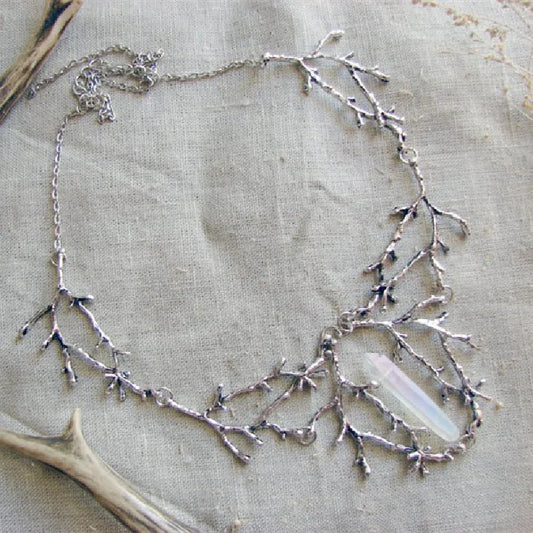 Gothic Transparent Rainbow Titanium Branch Necklace – Fantasy Witch Forest Jewelry Pendant