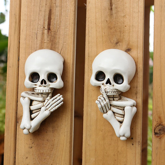 2Pcs Gothic Style 3D Skeleton Resin Statue – Creative Wall Decor for Halloween & DIY Crafts