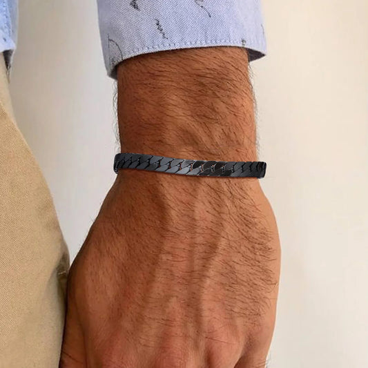 Vnox Gothic Black Cuban Chain Bracelet for Men – Stainless Steel Flat Miami Curb Wristband