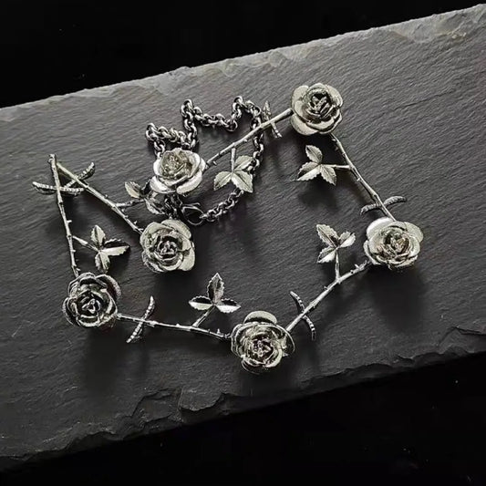 Gothic Rose Flower Thorns Choker – Elegant Punk Hip Hop Jewelry for Women & Girls