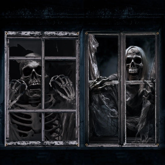 2 Pcs Scary Halloween Curtain – Bloody Window Silhouette Decorations for Horror-Themed Parties