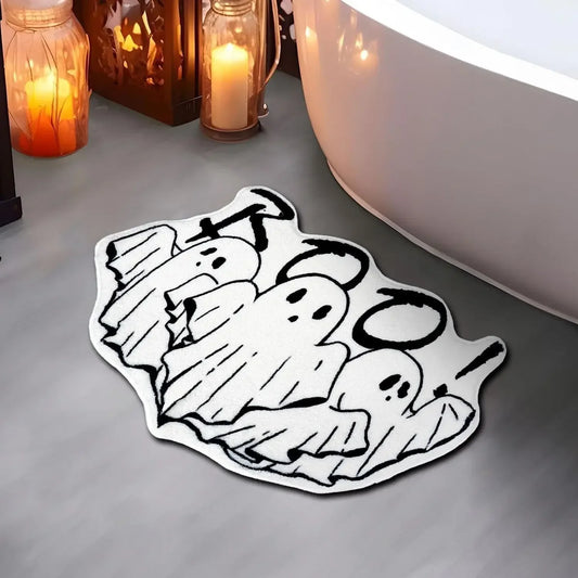 VIKAMA Halloween Shaped Decorative Rug – Black Spider Web & Ghost Gothic Carpet