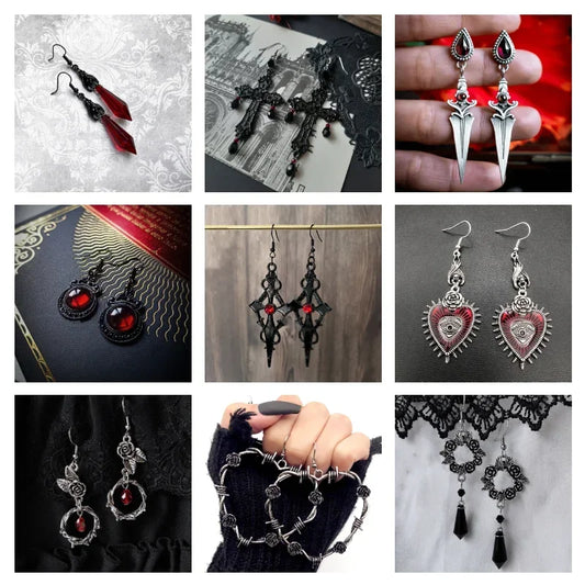 Vintage Gothic Vampire Witch Black Rose Earrings – Personalized Halloween Jewelry for Women