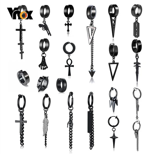 Vnox Punk Clip Earrings for Men & Women – Gothic Rock Stainless Steel Hoop (1 Piece)